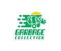 Garbage collection, bin washing and bin cleaning, logo design. Cleaning, recycling and garbage sorting, vector design