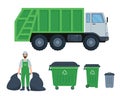 Garbage collection, Waste recycling and transportation set. Royalty Free Stock Photo