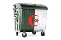Garbage container with Algerian flag, 3D rendering Royalty Free Stock Photo