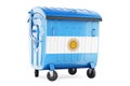 Garbage container with Argentinean flag, 3D rendering