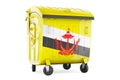 Garbage container with Bruneian flag, 3D rendering