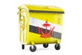 Garbage container with Bruneian flag, 3D rendering Royalty Free Stock Photo