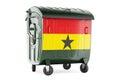 Garbage container with Ghanaian flag, 3D rendering