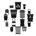 Garbage container icons set, simple style Royalty Free Stock Photo