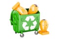 Garbage container with nuclear bombs. Recycling and disposal con