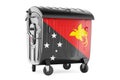 Garbage container with Papuan New Guinean flag, 3D rendering