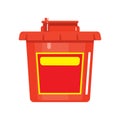 Garbage container. Red bin. Dangerous goods. Radioactive element. Harmful waste