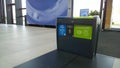 Garbage container for used masks and gloves, general waste and paper in business centre or airport. Disposal safely problem concep