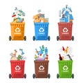 Garbage container vector illustration in modern style. Trash can set with rubbish. Template