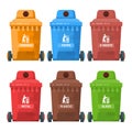 Garbage container vector illustration set in modern style. Trash can set with rubbish. Template