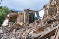 Garbage after the demolition of the building. Broken walls, windows. The process of demolishing an old building Royalty Free Stock Photo