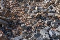 Garbage after the demolition of the building. Broken walls, windows. The process of demolishing an old building Royalty Free Stock Photo