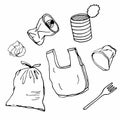 Garbage doodle drawing icon set illustration line art