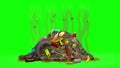 Garbage dump with flies. 3D animation in cartoon style. Green screen, loopable.