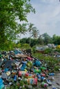 Garbage dump full of plastic trash at the tropical island Maamigili