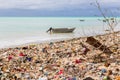 Garbage dump, landfill on Micronesian atoll sand beach, South Tarawa, Kiribati, Oceania.