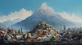 Garbage dump with mountain in the background, Generative AI illustrations
