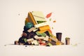 Garbage Dump: picture of large pile of household waste, including food scraps, paper, and plastic AI generation