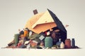 Garbage Dump: picture of large pile of household waste, including food scraps, paper, and plastic AI generation