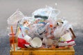 Garbage, Dump, Plastic waste, Pile of Garbage Plastic Waste Bottle and Bag Foam tray many on bin yellow, Plastic Waste Pollution Royalty Free Stock Photo