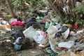 Garbage dump on the river Bank. The concept of environmental pollution. Russia, Saratov - August 2019