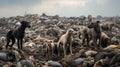 Garbage dump with stray dogs in India. Selective focus. Generative AI