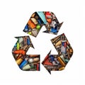 Garbage filled recycling symbol shape. Concept of ecology, separate waste collection, waste recycling. Eco reused