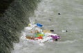 Garbage floating in the river Royalty Free Stock Photo