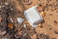 Garbage and foam litter on beach, beach pollution environment. Royalty Free Stock Photo