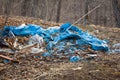 Garbage in the forest. Used plastic trash thrown into the forest. Royalty Free Stock Photo