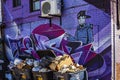 Garbage and Graffiti in an alley in the Kensington Market. Royalty Free Stock Photo