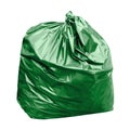 Green garbage bag with concept the color of green garbage bags is biodegradable compostable waste isolated on white background