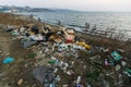 Garbage heaps on the sea beach Royalty Free Stock Photo