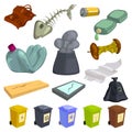 Garbage icons set, cartoon style Royalty Free Stock Photo
