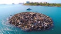 garbage islands in the ocean. Pollution of water and planet, accumulation of plastic in the sea.