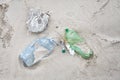 Garbage left on a beach, environmental pollution concept. Royalty Free Stock Photo