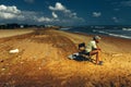 Garbage Left By Tourists On Beach, Leave The Coast Clean Environmental Pollution Concept