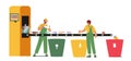 Garbage Manufacturing Service, Wastes Recycling Technological Process Concept. Workers Characters in Robe Sorting Litter