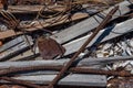 Garbage with metal, wood, shells on bonfire Royalty Free Stock Photo