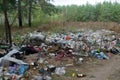 Garbage in nature. rubbish thrown in the forest. environmental pollution. dump in the forest.