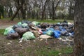 Garbage not picked up in Herastrau Park, Bucharest, Romania. Royalty Free Stock Photo