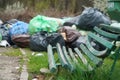 Garbage not picked up in Herastrau Park, Bucharest, Romania. Royalty Free Stock Photo