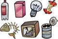 Garbage objects cartoon illustration set Royalty Free Stock Photo