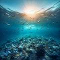 Garbage ocean blue water waste plastic ecology, Generative AI