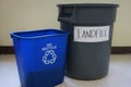 Two plastic bins recycling and landfill Royalty Free Stock Photo