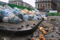 A Garbage problem: the city has been overfilled with garbage because of which foodscraps and garbage bags can be found piled up on