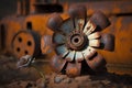 Garbage recycling concept. Flower made by recycled metal from junk yard. Generative AI