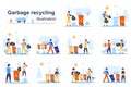 Garbage recycling concept scenes seo with tiny people in flat design