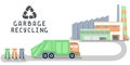 Garbage recycling illustration with plant, trash truck and dumpsters