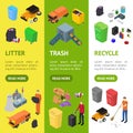 Garbage Recycling Signs 3d Banner Vecrtical Set Isometric View. Vector Royalty Free Stock Photo